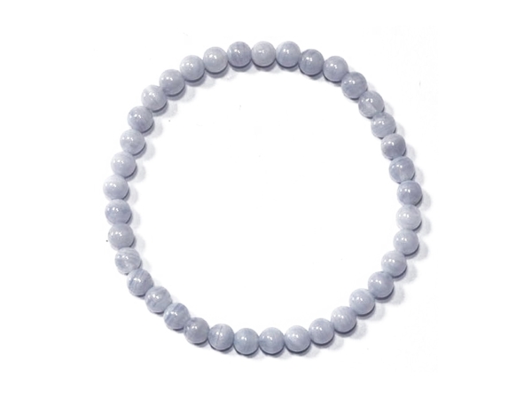 Chalcedony gemstone bracelet from above with evenly arranged light blue beads
