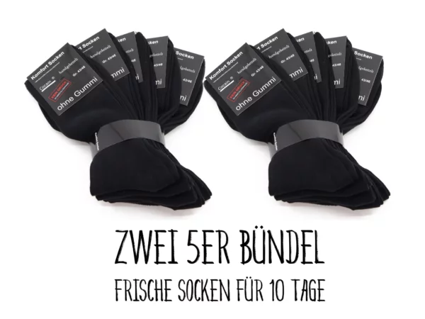Baumwoll Komfort Socken in Schwarz als zwei gebündelte Sets für zehn Tage Vorrat