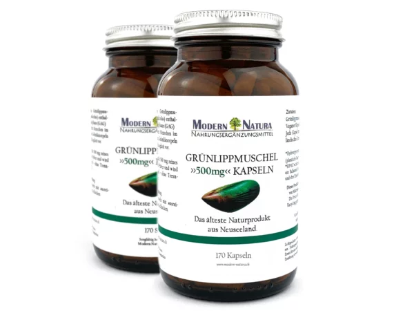 Grünlippmuschel Kapseln Doppelpack mit 500 mg Grünlippmuschel-Pulver pro Kapsel
