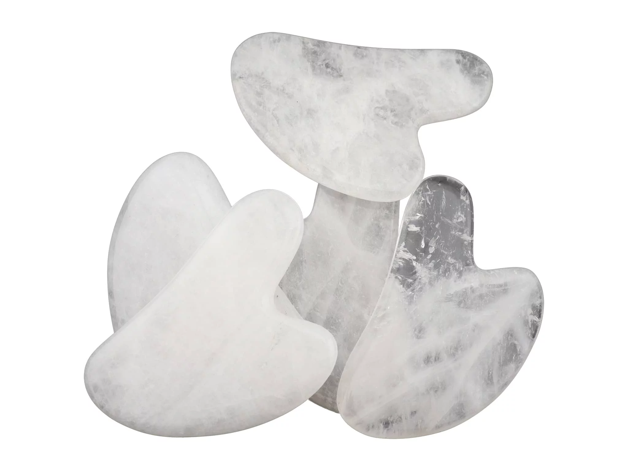 Bergkristall Gua Sha Massagesteine in unterschiedlichen natürlichen Transparenzen
