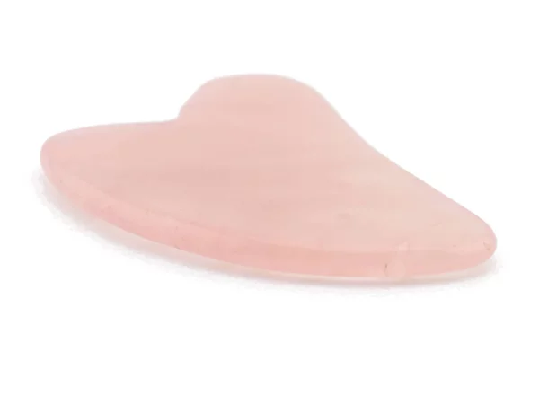 Rosenquarz Gua Sha Massagestein in flacher Seitenansicht mit sanft gerundeten Massagekanten