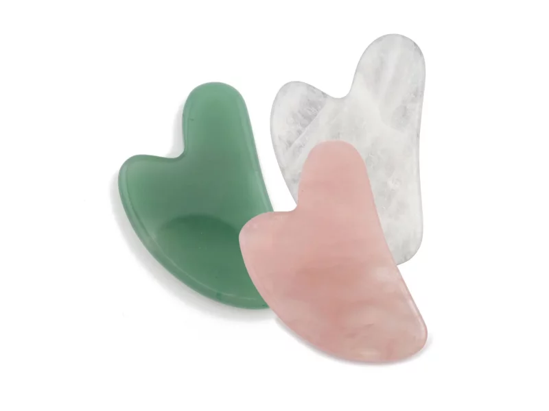 Gua Sha Massagestein Set mit Bergkristall, Rosenquarz und Aventurin als Dreierpack