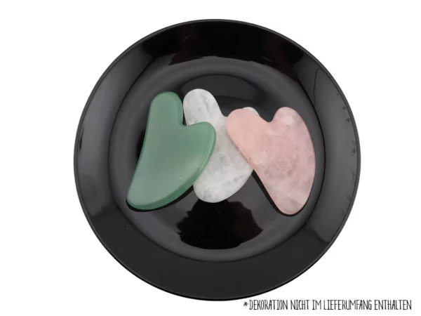 Gua Sha Massagestein Set aus Bergkristall, Rosenquarz und grünem Aventurin