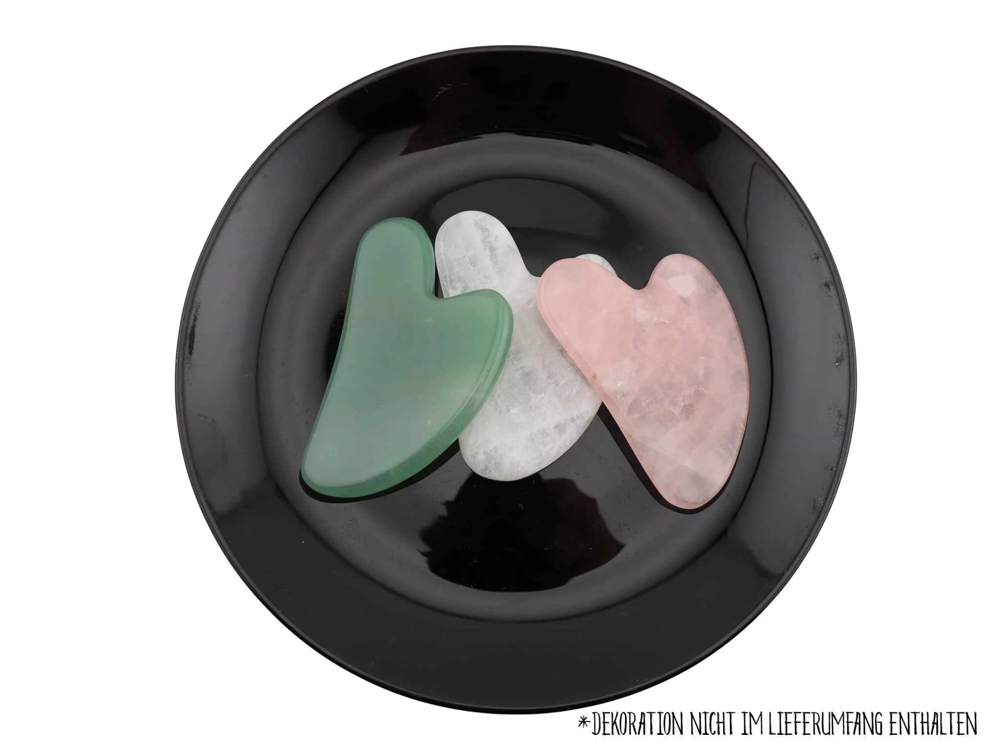 Gua Sha Massagestein Set aus Bergkristall, Rosenquarz und grünem Aventurin