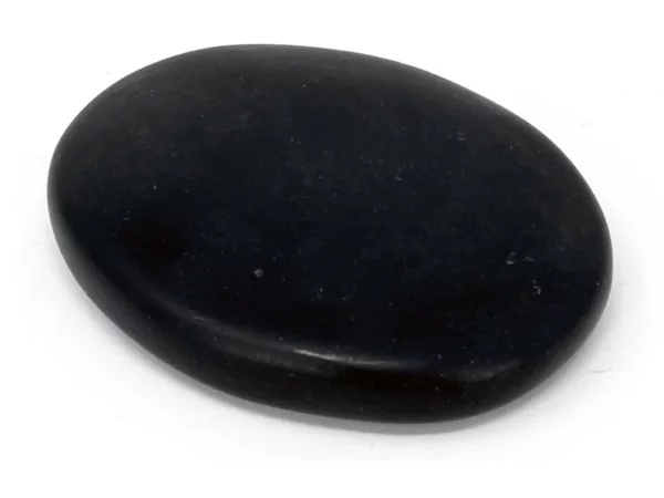 Basalt Hot Stone massage stone in black, smoothly polished oval shape on a white background