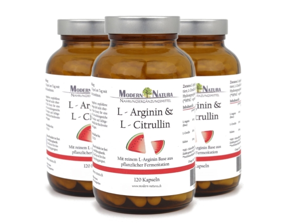 L-arginine and L-citrulline capsules triple pack in an additional product view