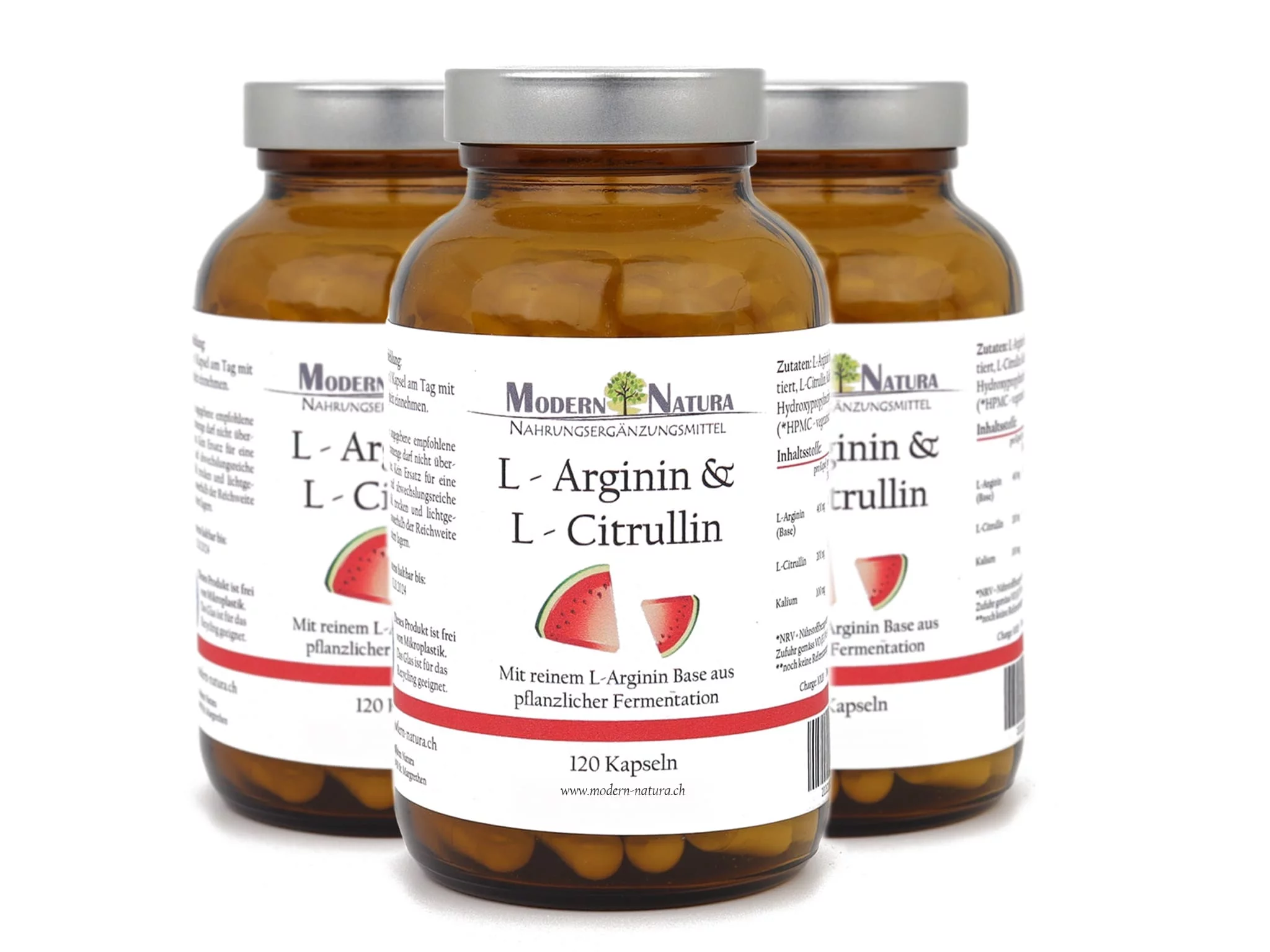 L-arginine and L-citrulline capsules triple pack in an additional product view