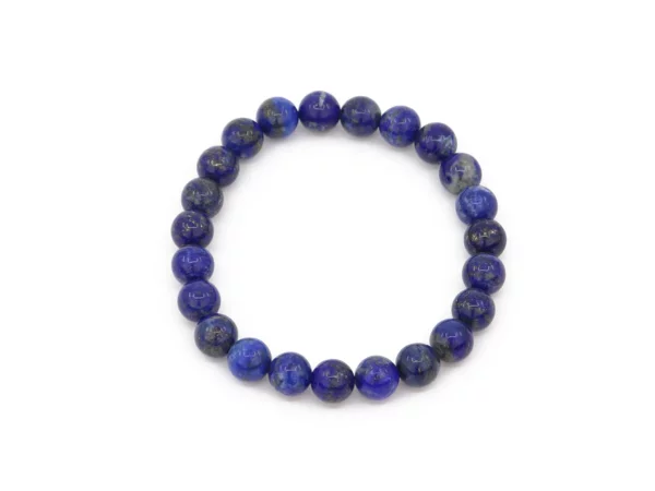 Lapis-Lazuli Edelsteinarmband in runder Draufsicht mit blau-grauen Naturstein-Kugeln