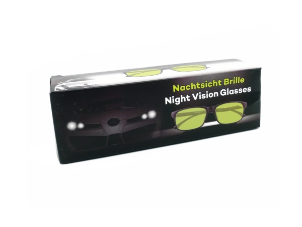Night vision glasses folding box with product image and Night Vision Glasses label