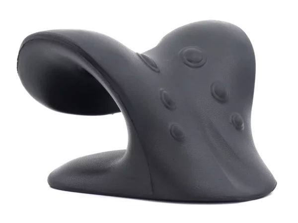 Extenseur cervical en mousse PU noire avec points de massage en vue d'ensemble latérale