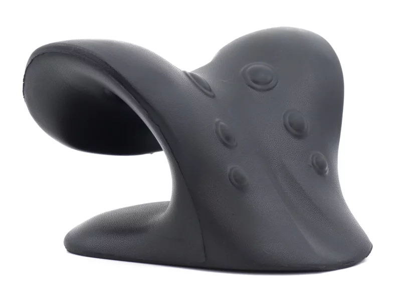 Nackenstrecker aus schwarzem PU-Schaum mit Massagepunkten in seitlicher Gesamtansicht