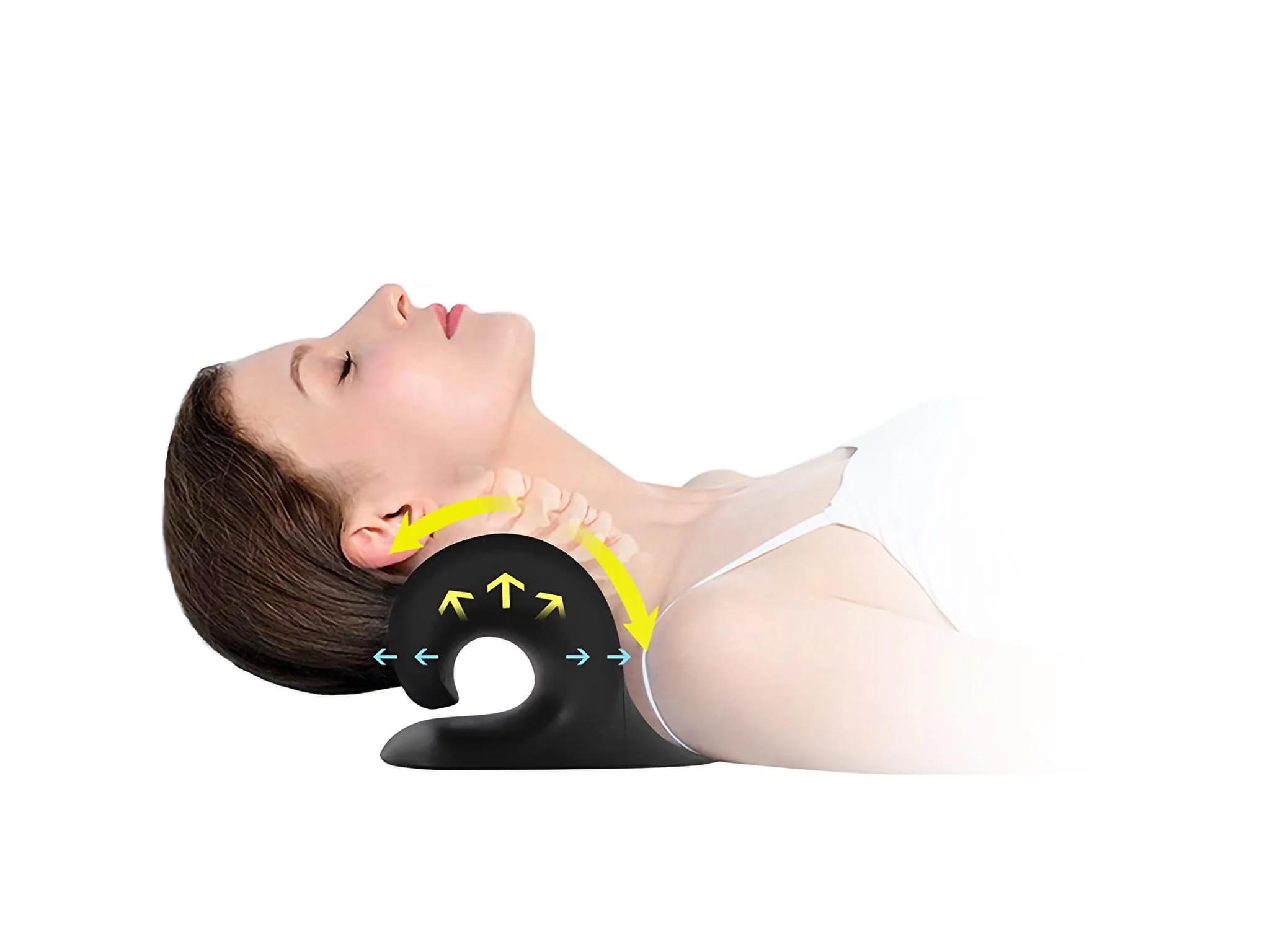Extenseur cervical en version noire lors de l'utilisation sous la nuque en position allongée