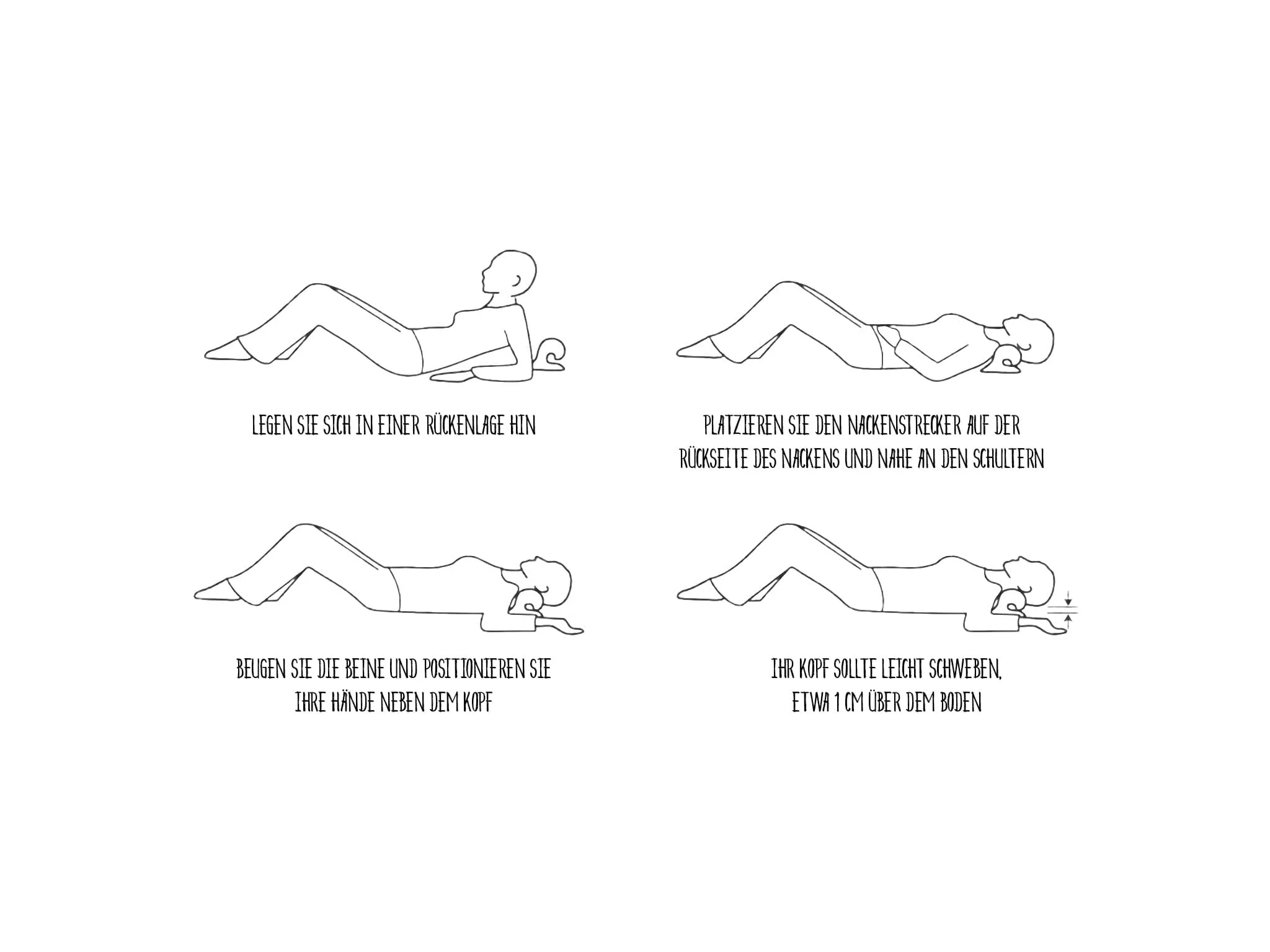 Instructions extenseur cervical avec quatre étapes pour le positionnement en position allongée