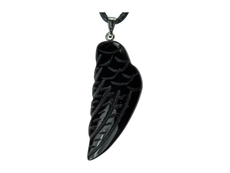 Ciondolo Ala d'Angelo in Onice a forma di piuma nera lucida con occhiello e collana nera