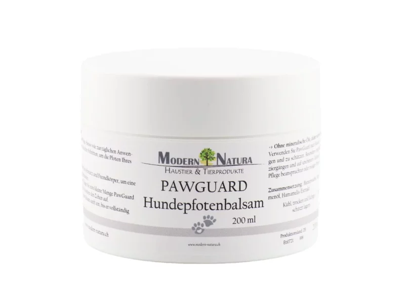 PawGuard Dog Paw Balm in white 200ml jar with label on light background