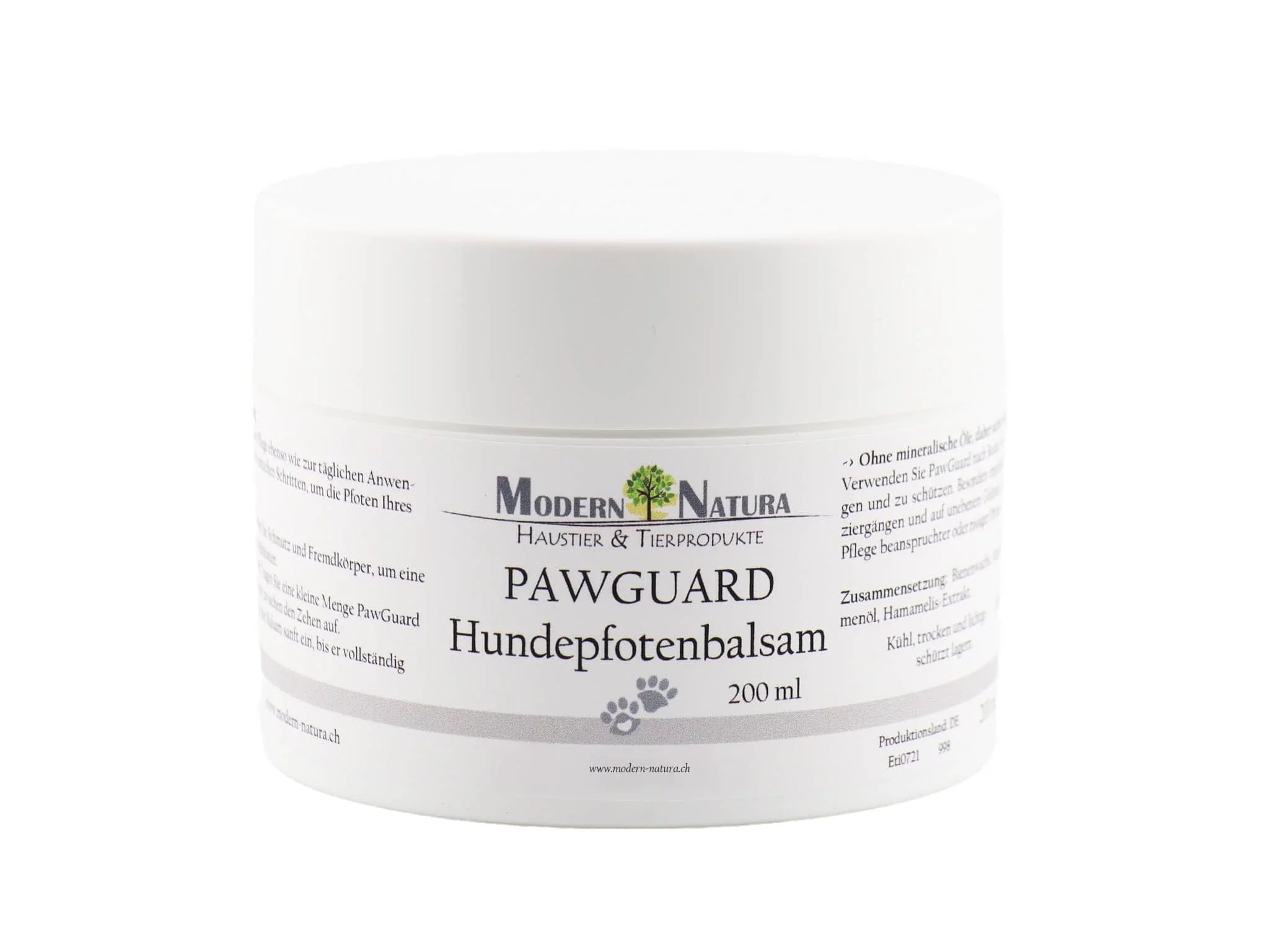 PawGuard Dog Paw Balm in white 200ml jar with label on light background