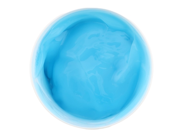 Horse balm gel as shiny blue gel surface in top view