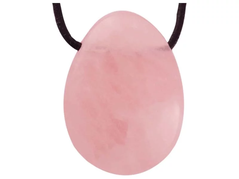 Pendentif en pierre précieuse quartz rose avec collier en cuir ou en similicuir en vue produit