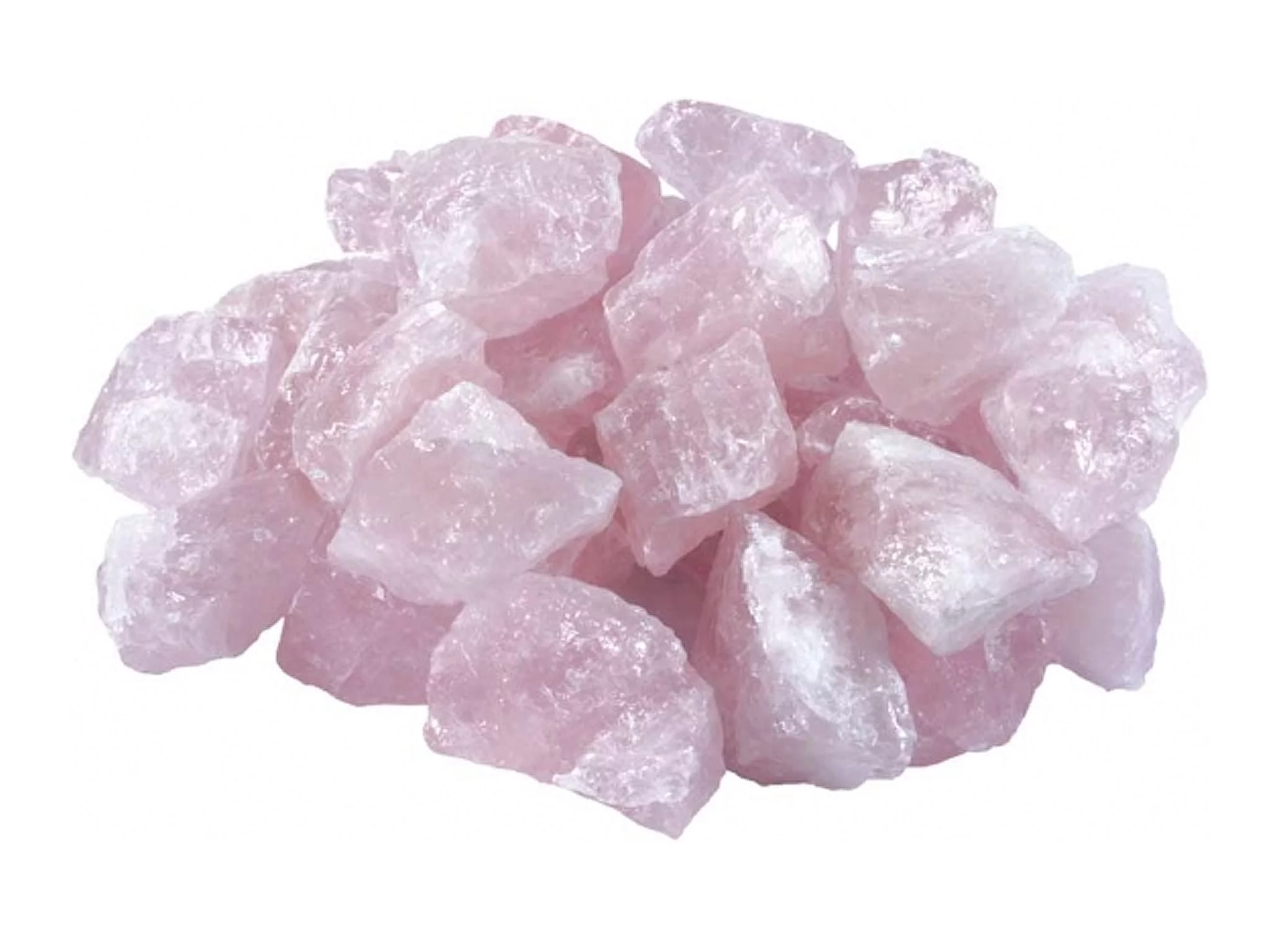 Rose Quartz Water Stones as a dense pile of rough-cut light pink gemstones