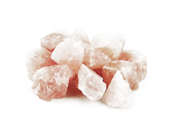 Rose Quartz Decorative Stones with light and pink natural fracture surfaces on a white background