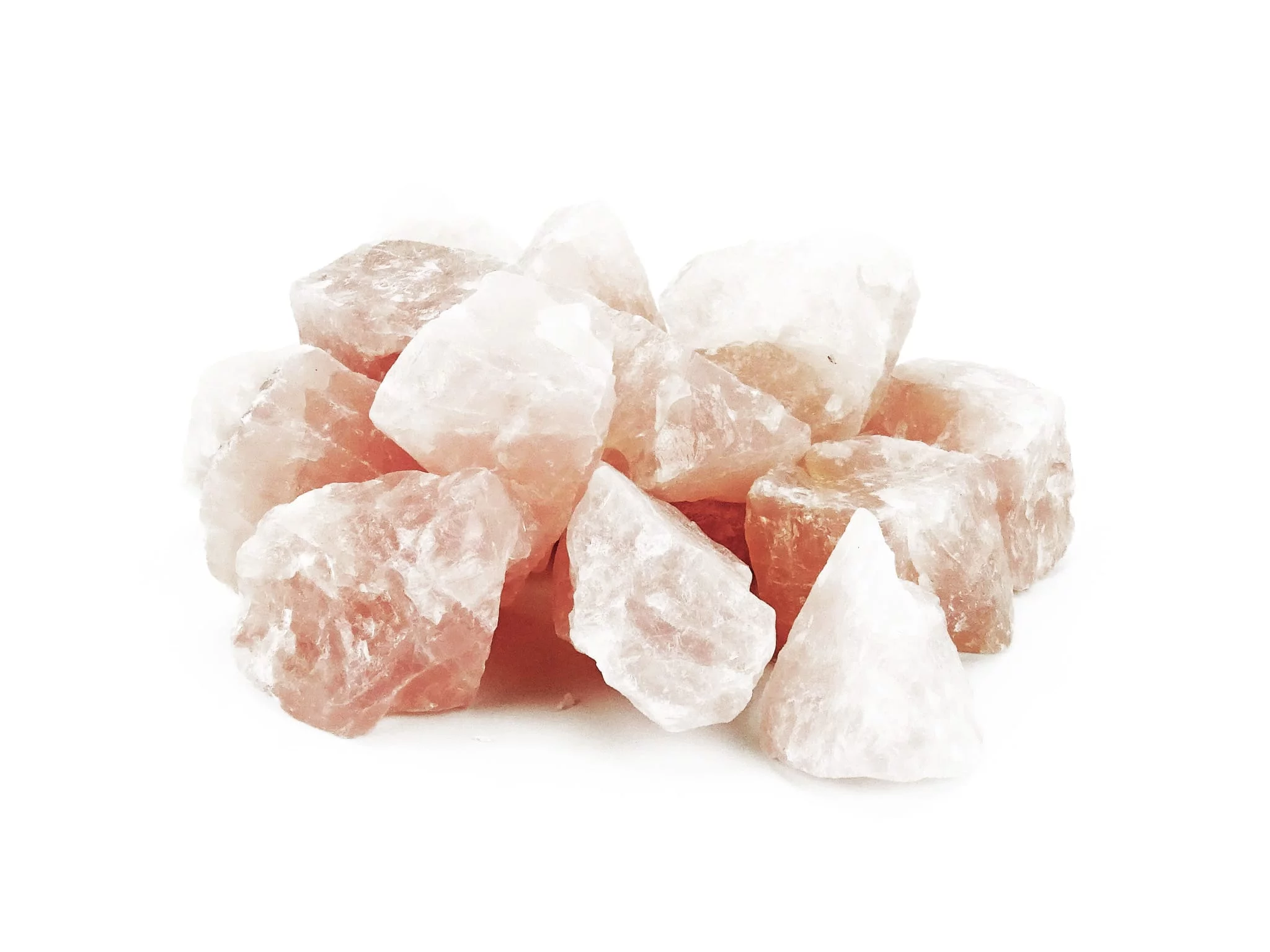 Rose Quartz Decorative Stones with light and pink natural fracture surfaces on a white background