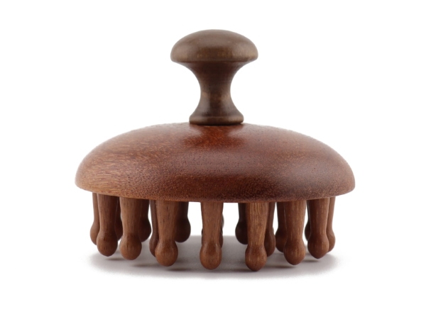 Sandalwood Massage Pad with Knob Handle and Rounded Wooden Nubs in Front View