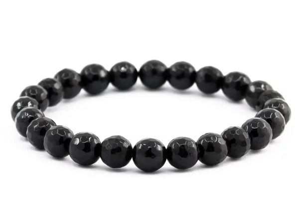Bracelet tourmaline schorl avec perles noires facettées en vue de face complète