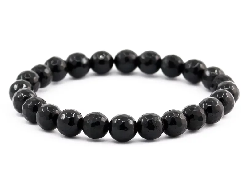Schörl Turmalin Armband mit schwarzen facettierten Kugeln in kompletter Frontansicht