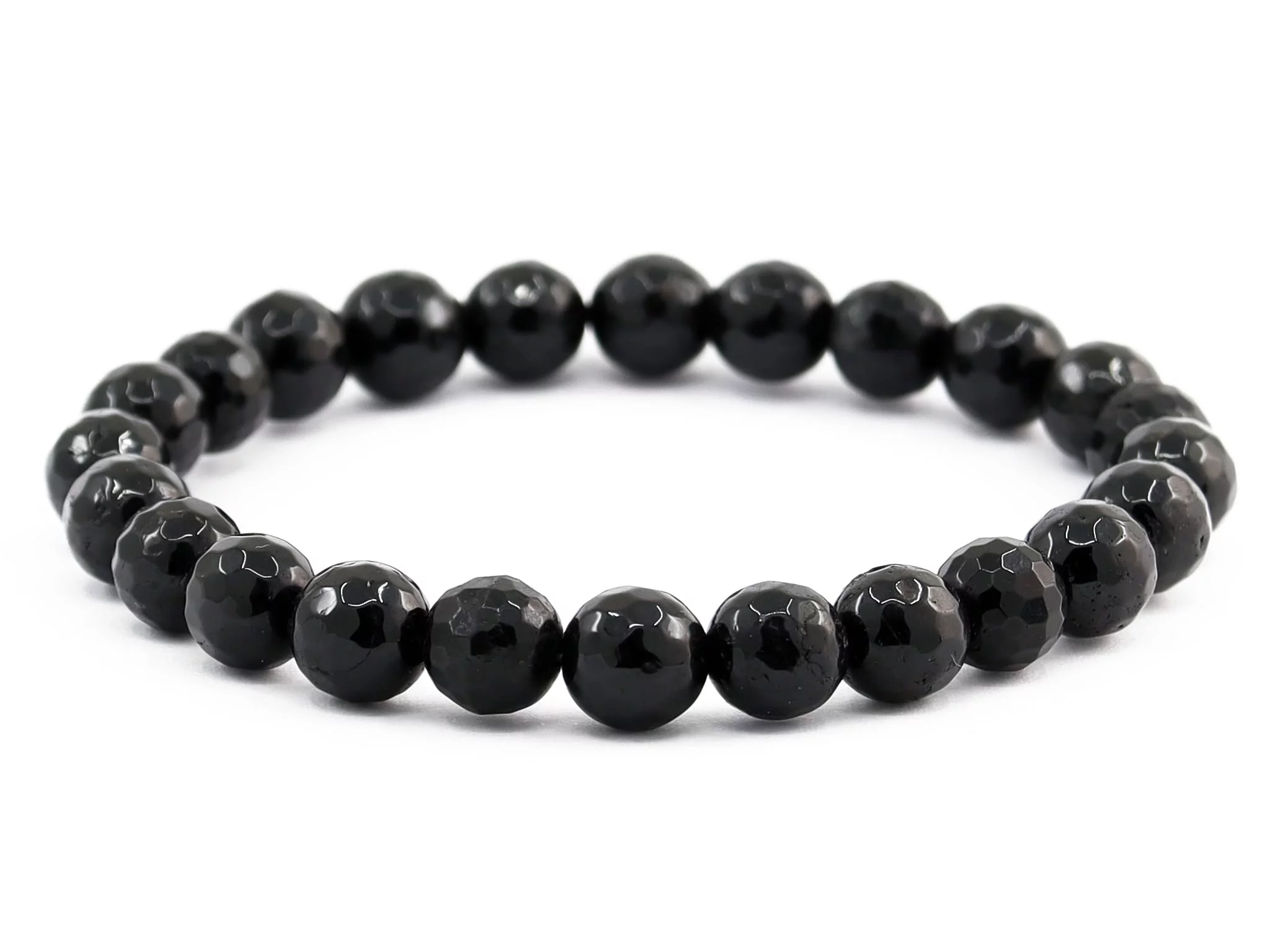 Bracelet tourmaline schorl avec perles noires facettées en vue de face complète