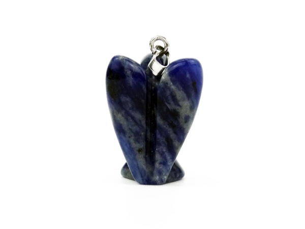 Ciondolo Angelo in Sodalite in vista posteriore con ali spiegate e occhiello color argento