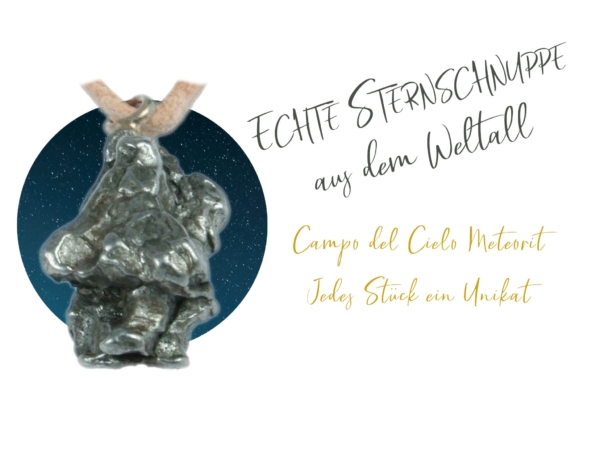 Pendentif en météorite Campo del Cielo, pièce unique irrégulière, détail avec cordon en cuir