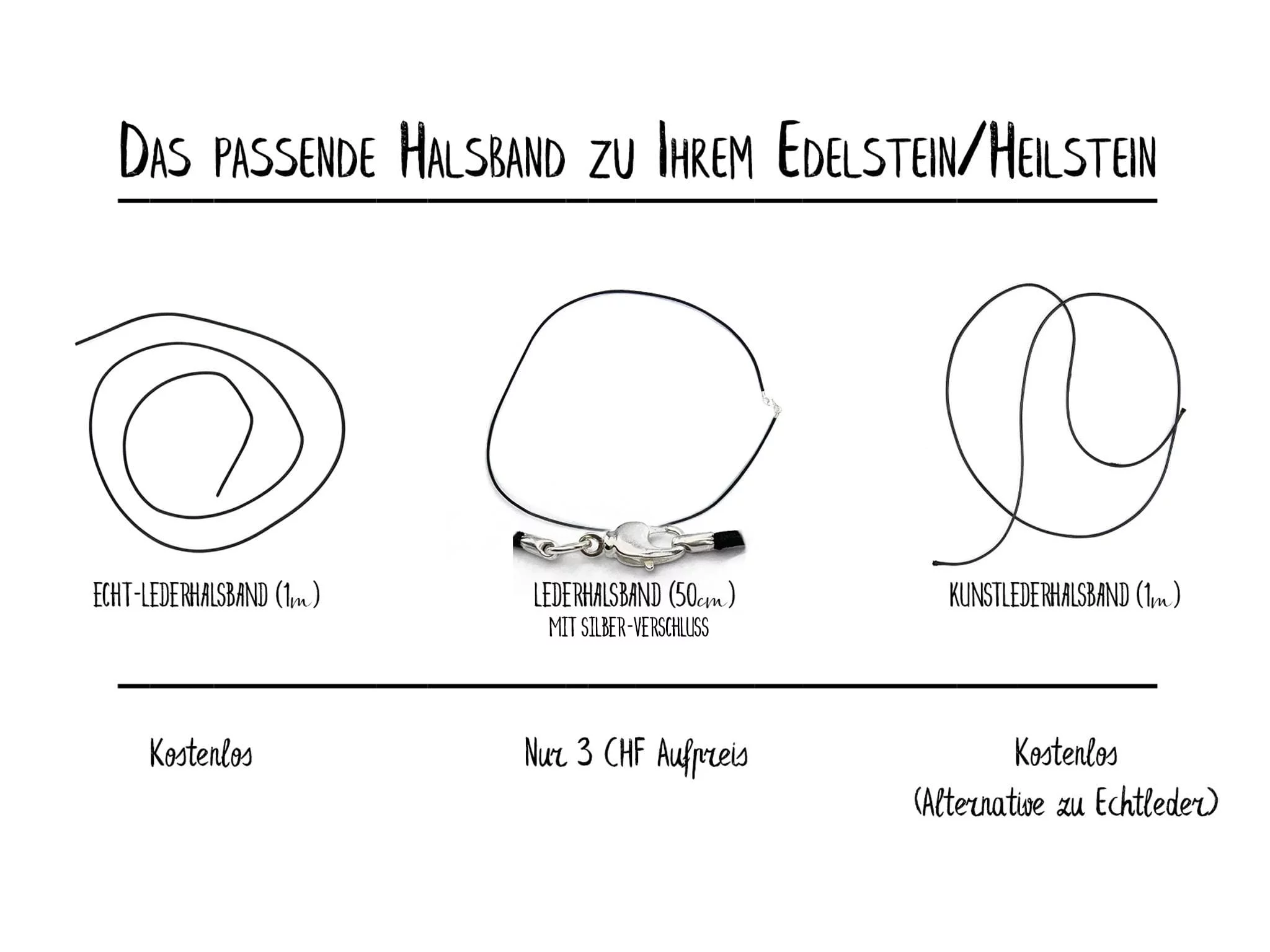 Regenbogen-Fluorit-Anhänger Halsband-Optionen aus Echtleder und Kunstleder mit Verschlussübersicht