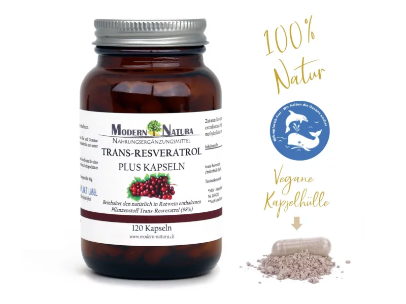 trans-Resveratrol PLUS Kapseln im Glas als Hauptansicht der Produktverpackung