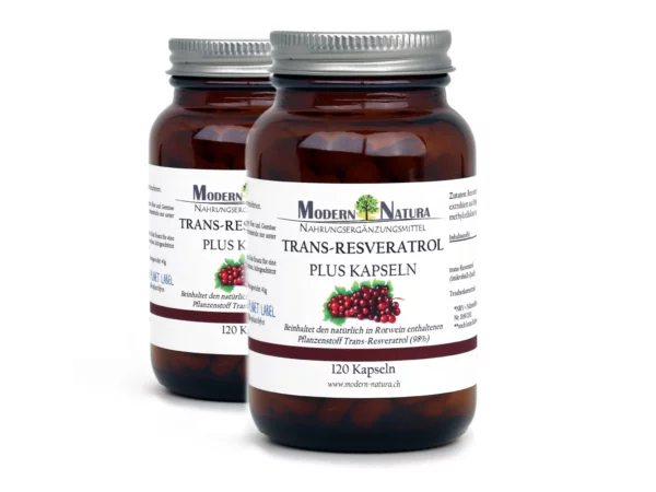 trans-Resveratrol PLUS Kapseln Doppelpack mit zwei Gläsern im Detail