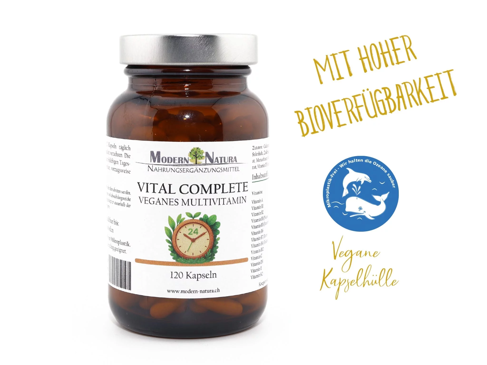 Vital Complete 24 Capsule Multivitaminiche, infografica sul servizio clienti e spedizione svizzeri