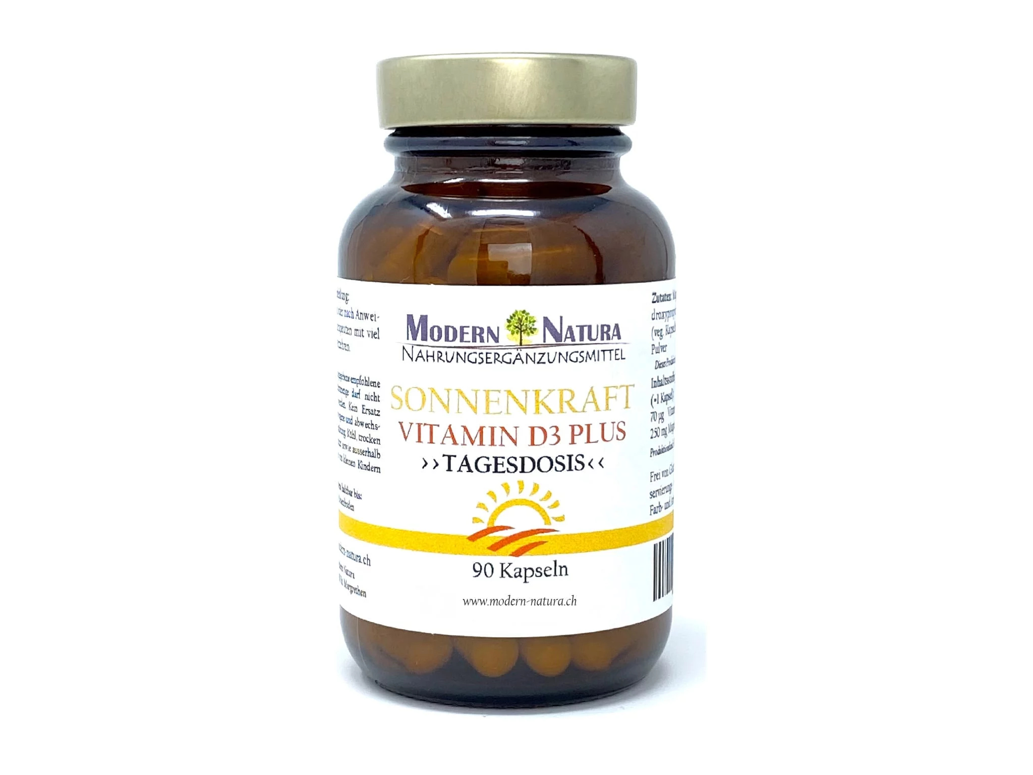 Capsules de Vitamine D3 Force du Soleil en flacon individuel avec 90 capsules végétaliennes