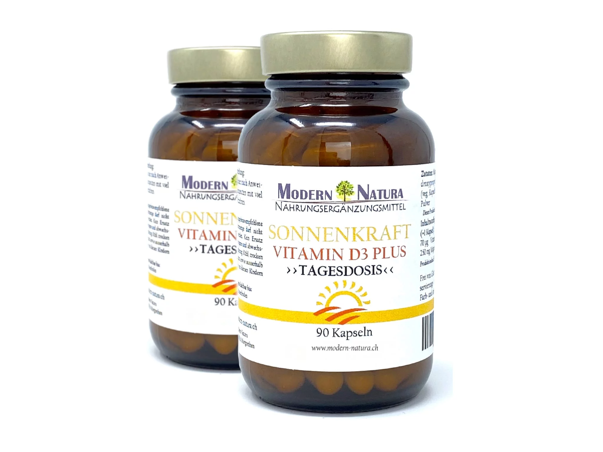 Capsules Vitamine D3 Force Solaire Pack Double en vue supplémentaire avec deux flacons de 90 capsules