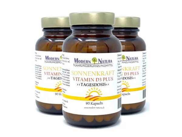Vitamin D3 Kapseln Sonnenkraft Dreierpack in einer ergänzenden Produktansicht.