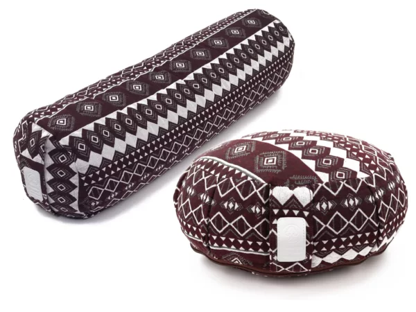 Set yoga Egypt con cuscino yoga rotondo e bolster allungato con motivo bordeaux