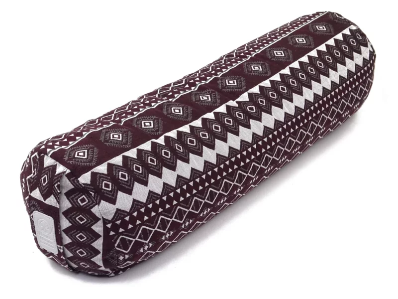 Bolster de yoga Egypt comme rouleau de yoga rond rouge foncé avec motif géométrique blanc