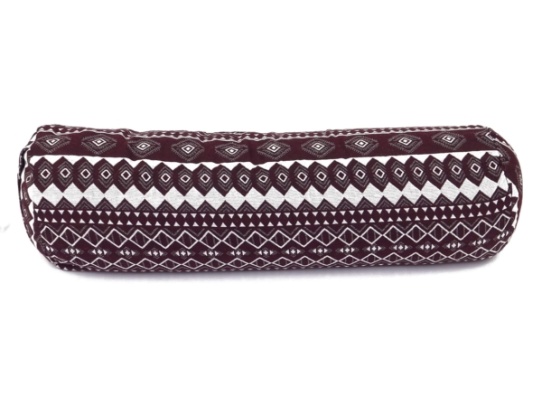 Bolster yoga Egypt in vista laterale con fodera a motivo geometrico continuo