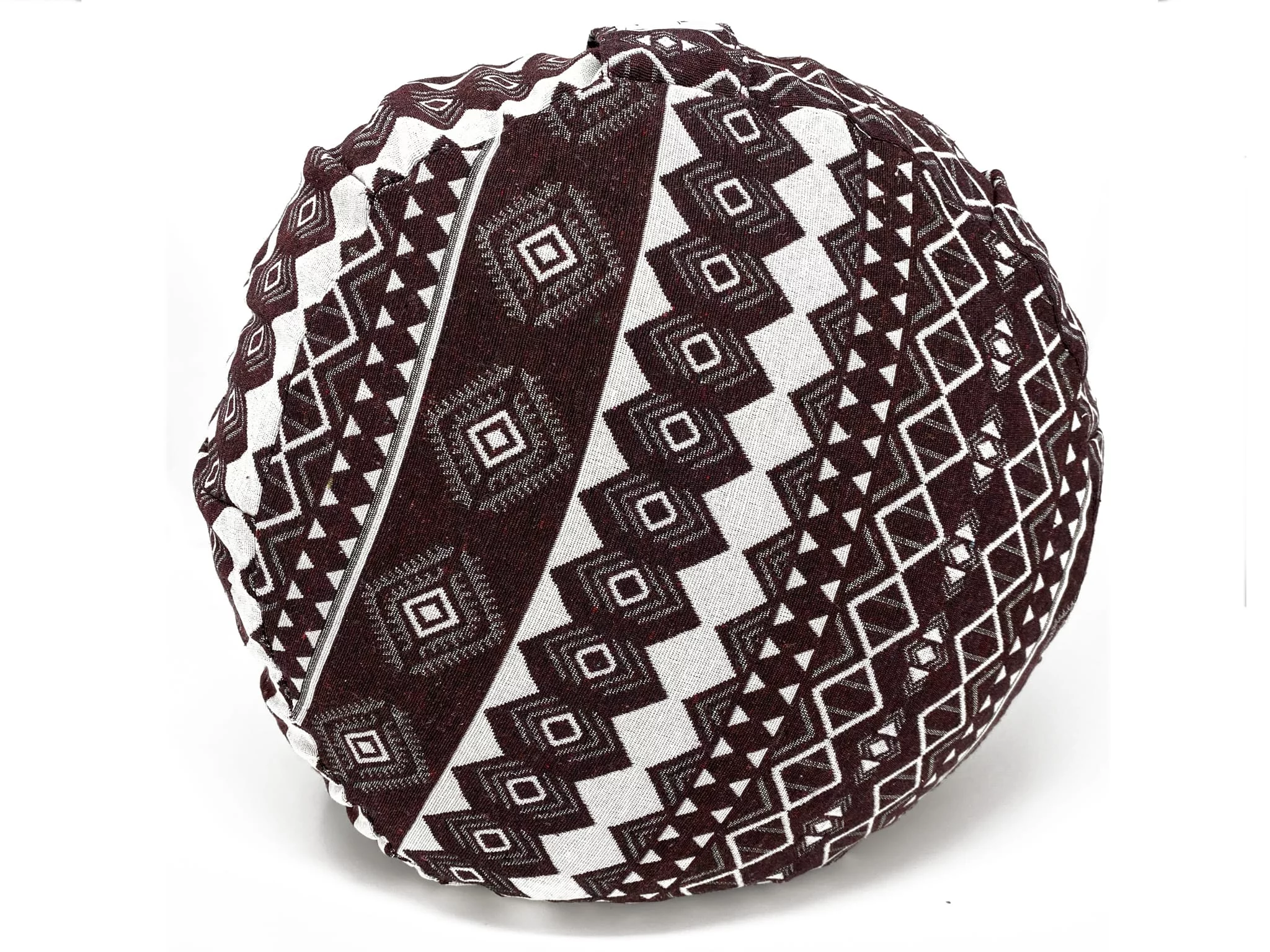 Coussin de yoga Egypt de forme ronde avec motif rouge foncé et blanc en vue de dessus