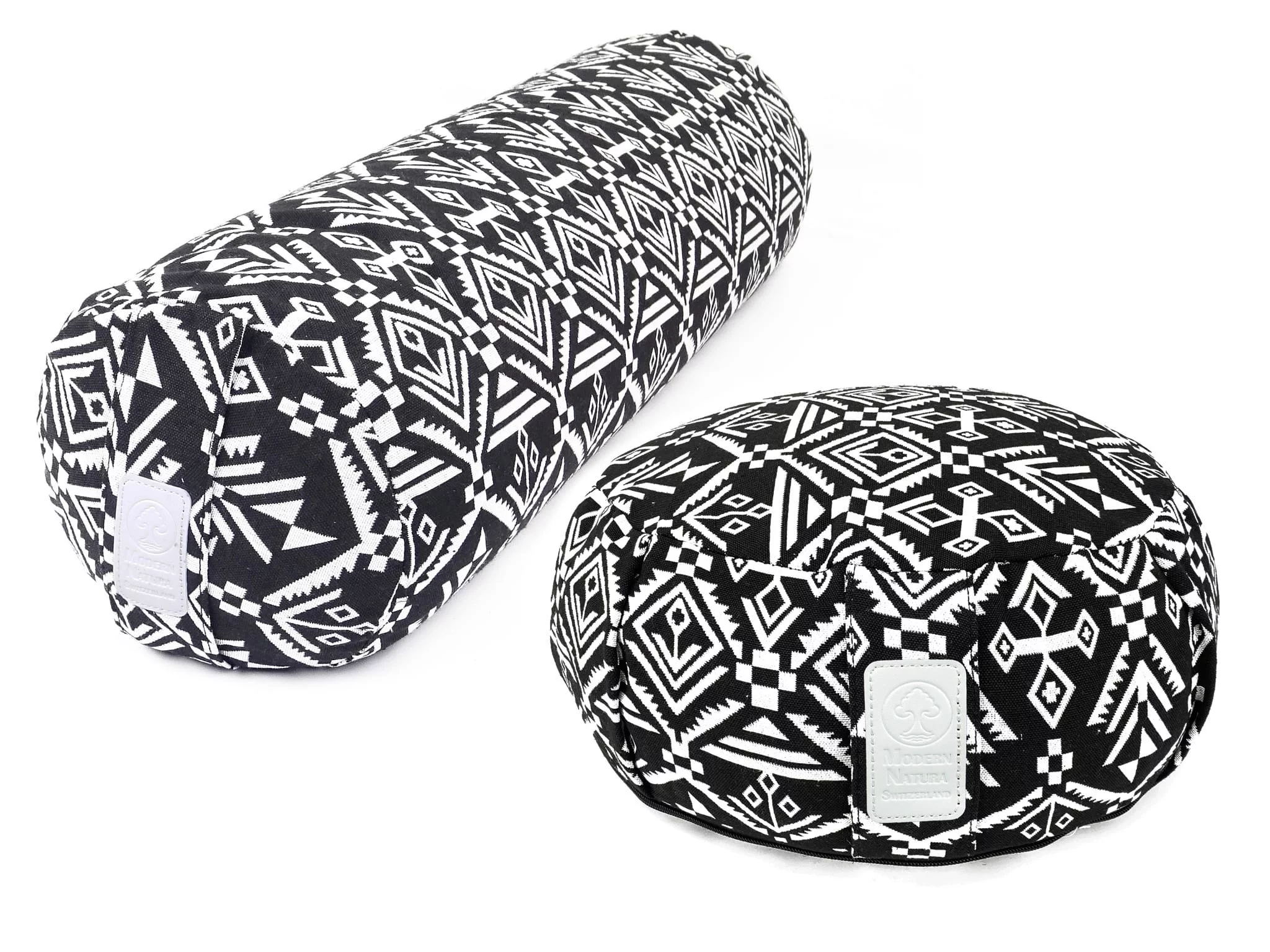 Set de yoga Zebra avec coussin de yoga rond et bolster allongé au motif noir et blanc