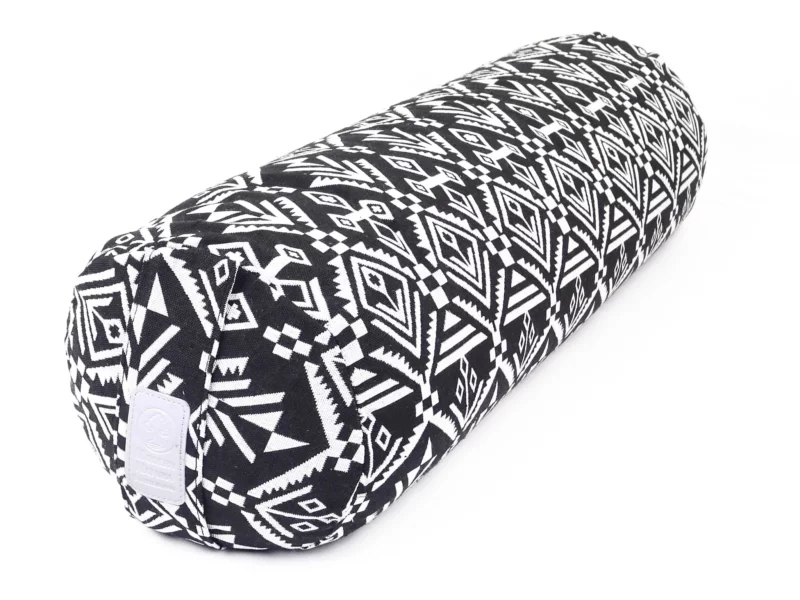 Bolster de yoga zèbre en rouleau de yoga rond noir et blanc, vue d’ensemble en perspective