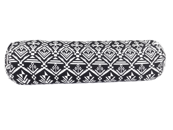 Bolster yoga Zebra in vista laterale con motivo geometrico continuo in bianco e nero
