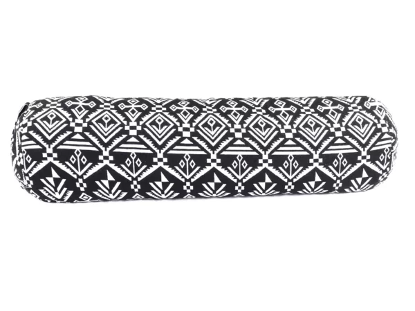 Yogabolster Zebra in Seitenansicht mit durchgehendem geometrischem Schwarz-Weiss-Muster