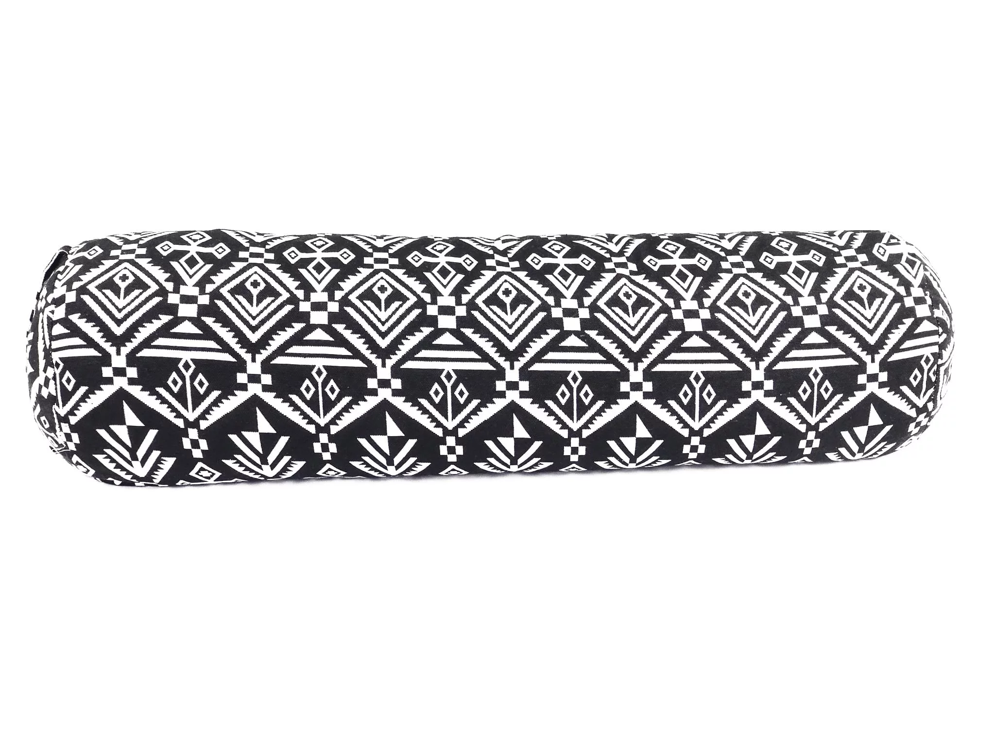 Yogabolster Zebra in Seitenansicht mit durchgehendem geometrischem Schwarz-Weiss-Muster