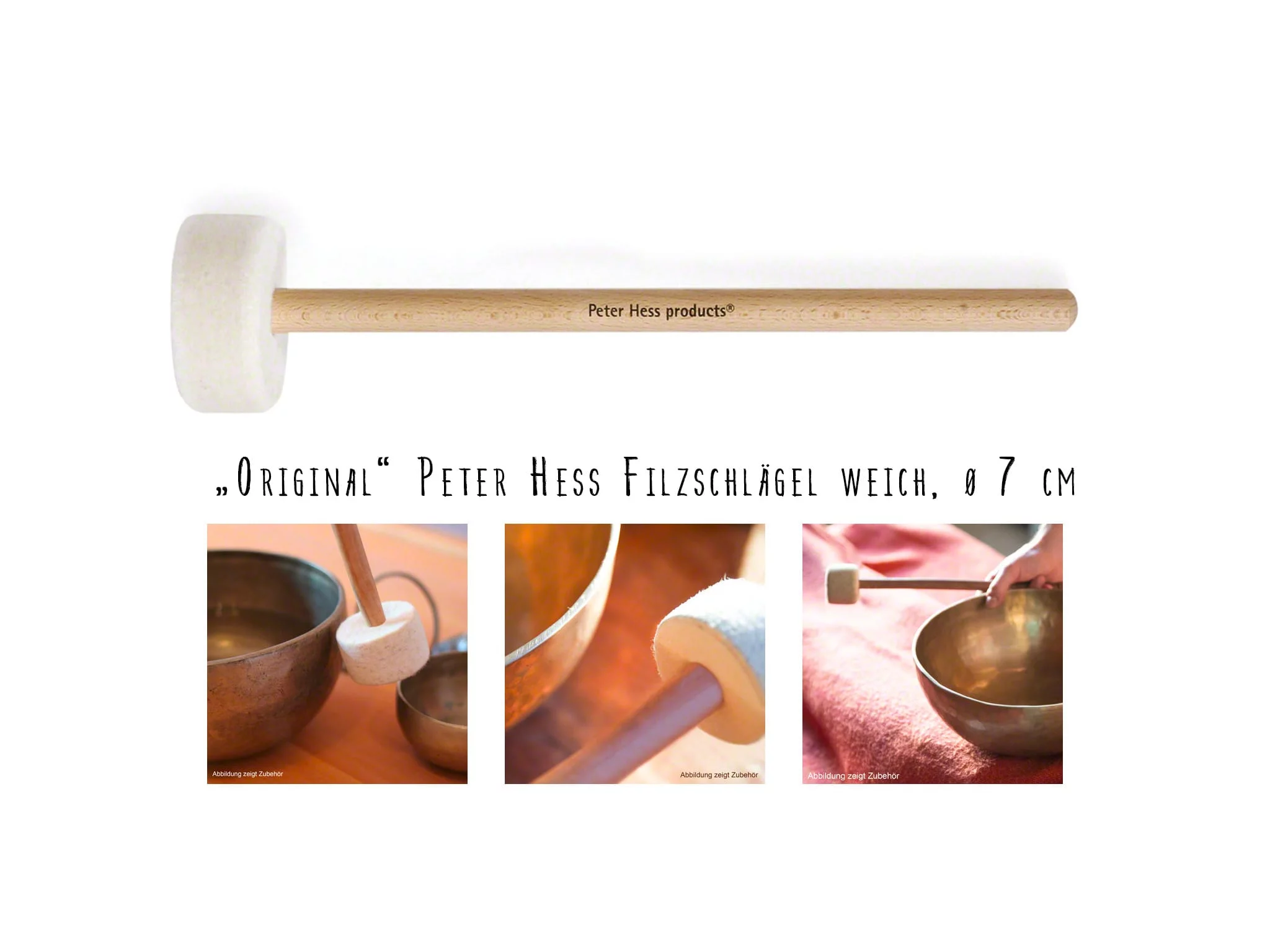 Peter Hess soft felt mallet with white felt head and wooden handle on a white background