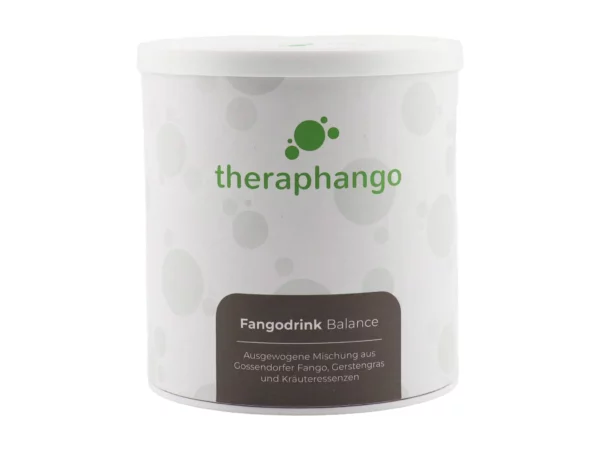 Fangodrink Balance Heilerde-Trinkkur in weisser Dose mit Produktetikett auf weissem Hintergrund