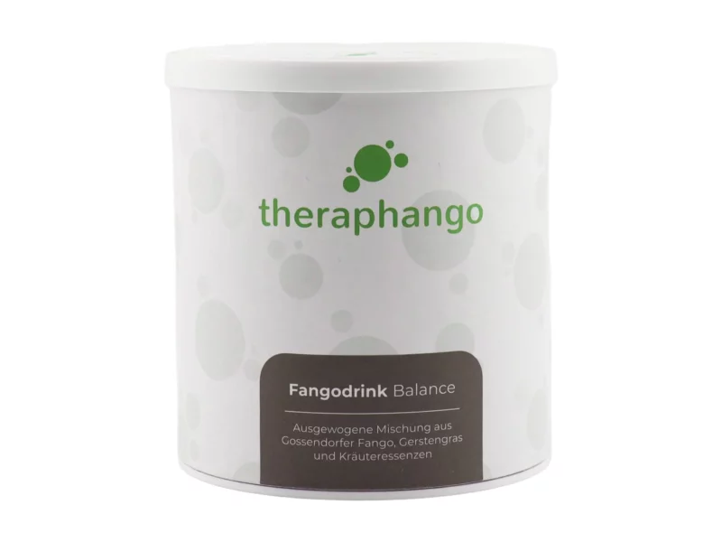 Fangodrink Balance Heilerde-Trinkkur in weisser Dose mit Produktetikett auf weissem Hintergrund